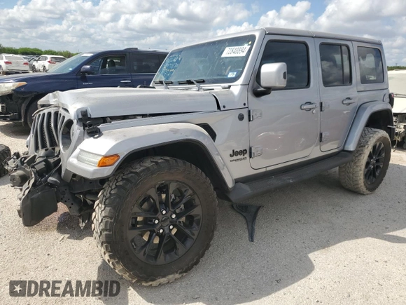 2021 Jeep Wrangler Unlimited Sahara High Altitude с VIN 1C4HJXEG2MW620527, выставлен на аукционе Copart как лот 72848894 с пробегом 65 598 миль миль и Списание • Salvage title. История ставок и продаж доступна на DreamBid. Изображение 1.