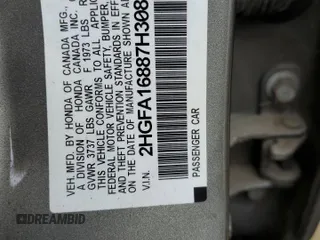 2007 Honda Civic EX with VIN 2HGFA16887H308759, listed as a Copart auction lot 47852395 with 80,540 mi miles and Salvage Title. Bid and sale history available at DreamBid. Image 12.