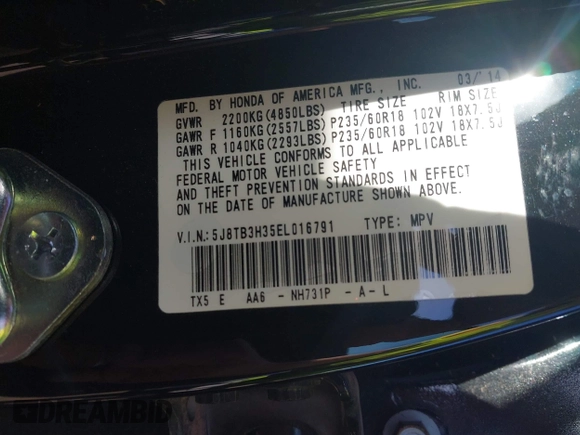 2014 Acura RDX with VIN 5J8TB3H35EL016791, listed as a IAAI auction lot 41750415 with 143,542 mi miles. Bid and sale history available at carsss.com. Image 9.