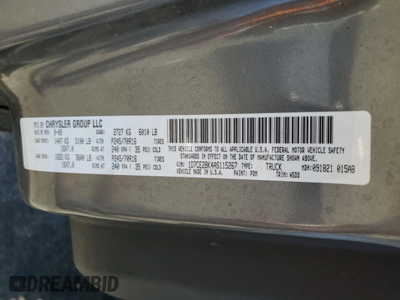 2010 Dodge Dakota с VIN 1D7CE2BK4AS115267, выставлен на аукционе Copart как лот 82154514 с пробегом 25 409 миль миль и Списание • Salvage title. История ставок и продаж доступна на DreamBid. Изображение 12.