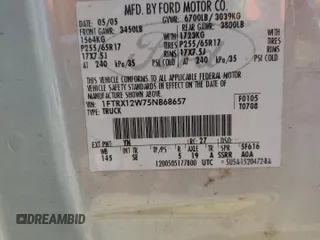 2005 Ford F-150 STX with VIN 1FTRX12W75NB68657, listed as a Copart auction lot 47725095 with 201,357 mi miles and Salvage title. Bid and sale history available at DreamBid. Image 12.