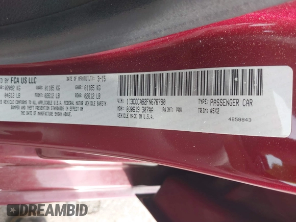2015 Chrysler 200 Limited with VIN 1C3CCCAB2FN676780, listed as a IAAI auction lot 42656893 with 158,210 mi miles and . Bid and sale history available at DreamBid. Image 9.