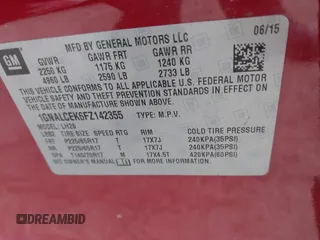 2015 Chevrolet Equinox LT with VIN 1GNALCEK6FZ142355, listed as a IAAI auction lot 41363653 with 109,259 mi miles. Bid and sale history available at carsss.com. Image 9.