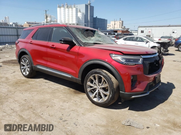 2025 Ford Explorer Platinum with VIN 1FMWK8HC6SGA30403, listed as a Copart auction lot 69964764 with 1,670 mi miles and Salvage title. Bid and sale history available at DreamBid. Image 4.