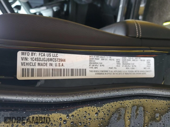 2021 Dodge Durango SRT 392 z VIN 1C4SDJGJ6MC573944, wystawiony jako Copart lot #44955265 z przebiegiem 44 598 mil mil oraz Czysty tytuł • Clean title. Historia ofert i sprzedaży dostępna na DreamBid. Obrazek 13.