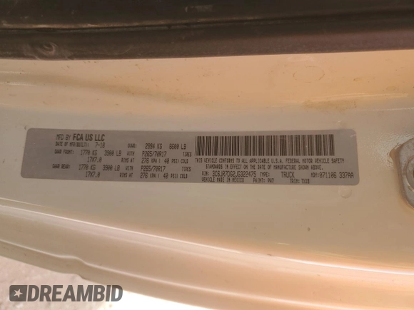 2018 Ram 1500 Tradesman z VIN 3C6JR7DG2JG322475, wystawiony jako Copart lot #47299175 z przebiegiem 65 099 mil mil oraz Szkoda całkowita • Salvage title. Historia ofert i sprzedaży dostępna na DreamBid. Obrazek 12.