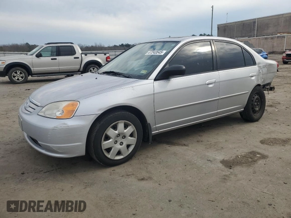 2001 Honda Civic EX with VIN 1HGES26711L037303, listed as a Copart auction lot 47243545 with 103,292 mi miles and Salvage Title. Bid and sale history available at DreamBid. Image 1.
