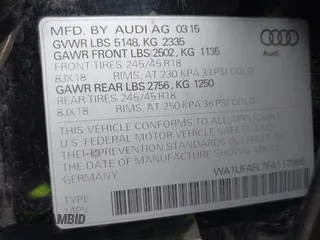 2015 Audi allroad Premium Plus with VIN WA1UFAFL7FA117966, listed as a IAAI auction lot 41530094 with 1 mi miles. Bid and sale history available at carsss.com. Image 9.