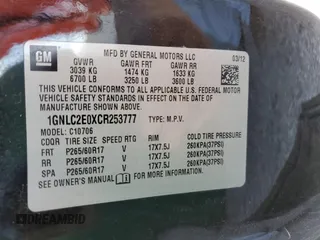 2012 Chevrolet Tahoe Commercial with VIN 1GNLC2E0XCR253777, listed as a Copart auction lot 44791755 with 123,312 mi miles and Salvage title. Bid and sale history available at DreamBid. Image 13.