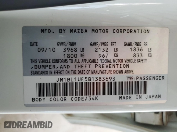 2011 Mazda Mazda3 i Sport with VIN JM1BL1UF5B1383693, listed as a Copart auction lot 53844125 with 92,009 mi miles and Salvage Title. Bid and sale history available at carsss.com. Image 12.