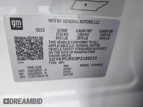 2023 Cadillac XT6 FWD Premium Luxury with VIN 1GYKPCRS3PZ186210, listed as a IAAI auction lot 42290027 with 44,117 mi miles and . Bid and sale history available at DreamBid. Image 9.