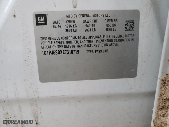 2014 Chevrolet Cruze ECO with VIN 1G1PJ5SBXE7310719, listed as a Copart auction lot 86409124 with 0 mi miles and Salvage Title. Bid and sale history available at carsss.com. Image 12.