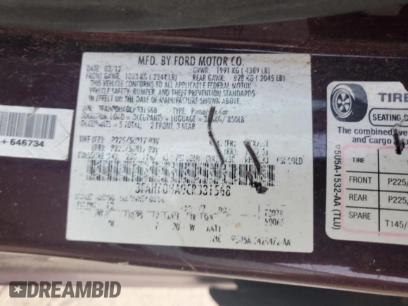 2012 Ford Fusion SE с VIN 3FAHP0HA0CR331568, выставлен на аукционе Copart как лот 61817115 с пробегом 109 386 миль миль и На запчасти • Non repairable. История ставок и продаж доступна на DreamBid. Изображение 12.