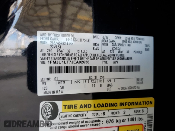2018 Ford Expedition Platinum with VIN 1FMJU1LT7JEA02638, listed as a Copart auction lot 44244035 with 136,596 mi miles and Salvage Title. Bid and sale history available at carsss.com. Image 13.
