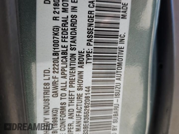2002 Subaru Legacy L with VIN 4S3BE635526206144, listed as a Copart auction lot 64995045 with 172,886 mi miles and Salvage title. Bid and sale history available at DreamBid. Image 12.