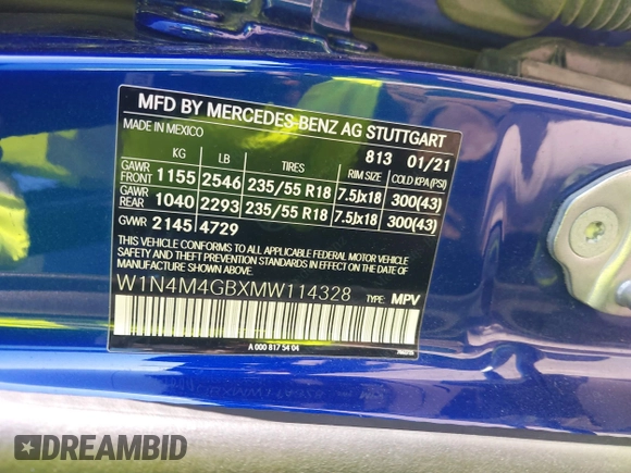 2021 Mercedes-Benz GLB 250 с VIN W1N4M4GBXMW114328, выставлен на аукционе IAAI как лот 41087371 с пробегом 69 195 миль миль и . История ставок и продаж доступна на DreamBid. Изображение 9.