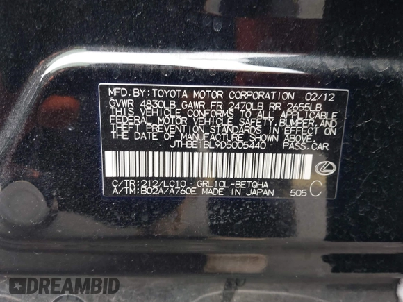 2013 Lexus GS 350 with VIN JTHBE1BL9D5005440, listed as a IAAI auction lot 41354666 with 122,346 mi miles. Bid and sale history available at carsss.com. Image 9.