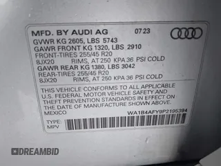 2023 Audi SQ5 Premium Plus z VIN WA1B4AFY9P2195394, wystawiony jako IAAI lot #41855818 z przebiegiem 25 946 mil mil oraz . Historia ofert i sprzedaży dostępna na DreamBid. Obrazek 9.