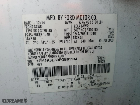 2015 Ford Explorer XLT with VIN 1FM5K8D89FGB61134, listed as a Copart auction lot 47459495 with 134,760 mi miles and Salvage Title. Bid and sale history available at carsss.com. Image 13.