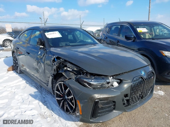 2023 BMW i4 M50 with VIN WBY33AW03PFN81310, listed as a IAAI auction lot 41387873 with 21,586 mi miles. Bid and sale history available at carsss.com. Image 6.