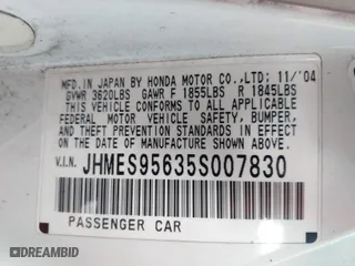 2005 Honda Civic Hybrid with VIN JHMES95635S007830, listed as a IAAI auction lot 41647785 with 384,129 mi miles. Bid and sale history available at carsss.com. Image 9.