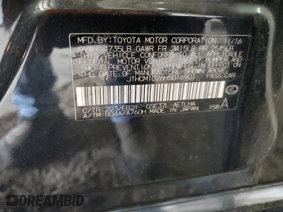 2017 Lexus IS 300 with VIN JTHCM1D26H5016901, listed as a Copart auction lot 54418865 with 146,642 mi miles and Salvage title. Bid and sale history available at DreamBid. Image 12.