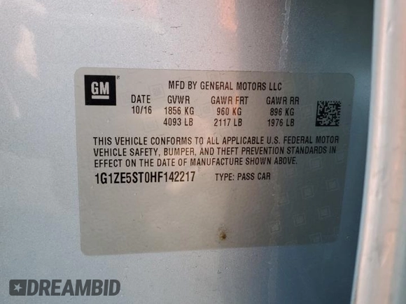 2017 Chevrolet Malibu LT with VIN 1G1ZE5ST0HF142217, listed as a Copart auction lot 50875215 with 50,323 mi miles and Salvage Title. Bid and sale history available at DreamBid. Image 12.