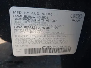 2012 Audi Q5 Premium Plus with VIN WA1DKAFP2CA009491, listed as a IAAI auction lot 41976724 with 109,106 mi miles and . Bid and sale history available at DreamBid. Image 9.