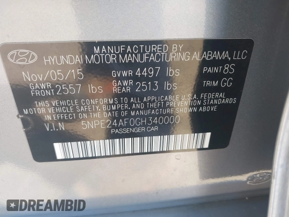 2016 Hyundai Sonata SE with VIN 5NPE24AF0GH340000, listed as a IAAI auction lot 41945609 with 160,043 mi miles and . Bid and sale history available at carsss.com. Image 9.