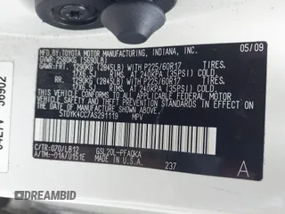 2010 Toyota Sienna XLE with VIN 5TDYK4CC7AS291119, listed as a IAAI auction lot 41742917 with 201,590 mi miles. Bid and sale history available at carsss.com. Image 9.