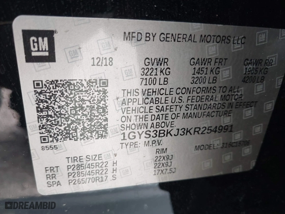 2019 Cadillac Escalade Luxury with VIN 1GYS3BKJ3KR254991, listed as a IAAI auction lot 41728759 with 65,267 mi miles. Bid and sale history available at carsss.com. Image 9.