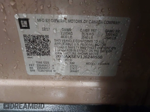 2018 Chevrolet Equinox LT with VIN 2GNAXSEV1J6248550, listed as a IAAI auction lot 41934781 with 76,560 mi miles and . Bid and sale history available at carsss.com. Image 9.