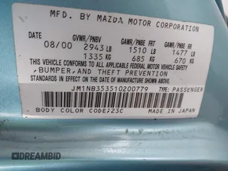 2001 Mazda MX-5 Miata z VIN JM1NB353510200779, wystawiony jako IAAI lot #42479005 z przebiegiem 157 269 mil mil oraz . Historia ofert i sprzedaży dostępna na DreamBid. Obrazek 9.
