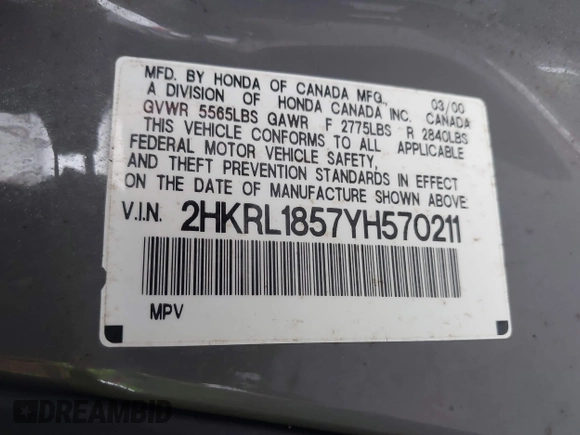 2000 Honda Odyssey LX z VIN 2HKRL1857YH570211, wystawiony jako IAAI lot #42139263 z przebiegiem 161 983 mil mil oraz . Historia ofert i sprzedaży dostępna na DreamBid. Obrazek 9.