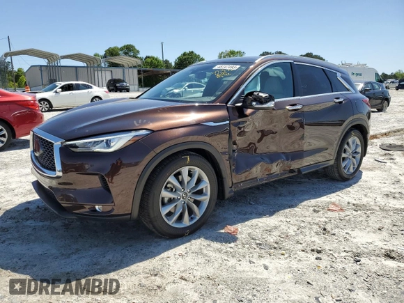 2020 Infiniti QX50 Luxe with VIN 3PCAJ5M15LF110372, listed as a Copart auction lot 48747493 with 27,641 mi miles and . Bid and sale history available at DreamBid. Image 1.