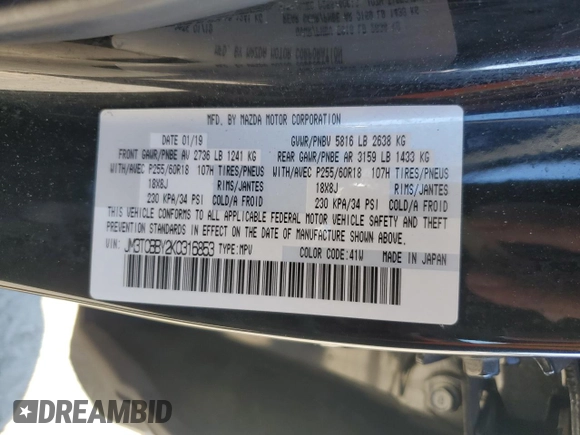 2019 Mazda CX-9 Sport with VIN JM3TCBBY2K0316853, listed as a Copart auction lot 88943475 with 155,130 mi miles and Salvage Title. Bid and sale history available at carsss.com. Image 14.