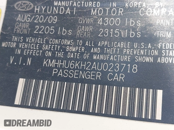 2010 Hyundai Genesis Coupe Grand Touring z VIN KMHHU6KH2AU023718, wystawiony jako IAAI lot #42090880 z przebiegiem 228 944 mil mil oraz . Historia ofert i sprzedaży dostępna na DreamBid. Obrazek 9.