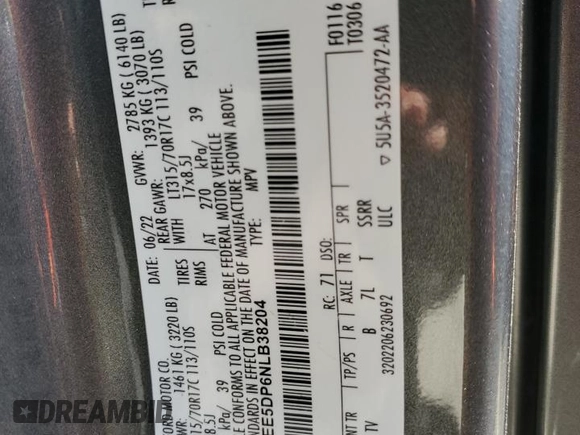 2022 Ford Bronco with VIN 1FMEE5DP6NLB38204, listed as a Copart auction lot 60148575 with 95,357 mi miles and Salvage title. Bid and sale history available at DreamBid. Image 13.