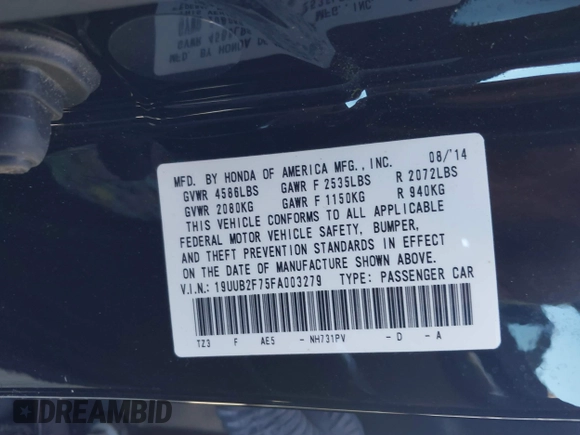 2015 Acura TLX V6 Advance with VIN 19UUB2F75FA003279, listed as a IAAI auction lot 41748861 with 80,103 mi miles. Bid and sale history available at carsss.com. Image 9.