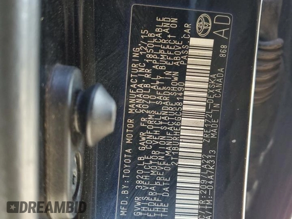 2016 Toyota Corolla L with VIN 2T1BURHE6GC581490, listed as a Copart auction lot 55290015 with 73,179 mi miles and Salvage Title. Bid and sale history available at DreamBid. Image 13.