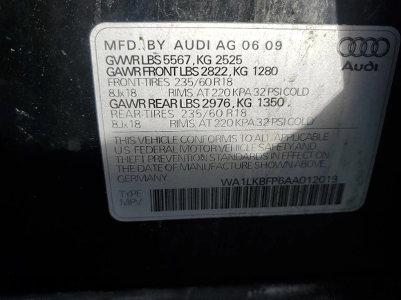 2010 Audi Q5 с VIN WA1LKBFP6AA012019, выставлен на аукционе Copart как лот 56190955 с пробегом 191 836 миль миль и Списание • Salvage title. История ставок и продаж доступна на DreamBid. Изображение 13.