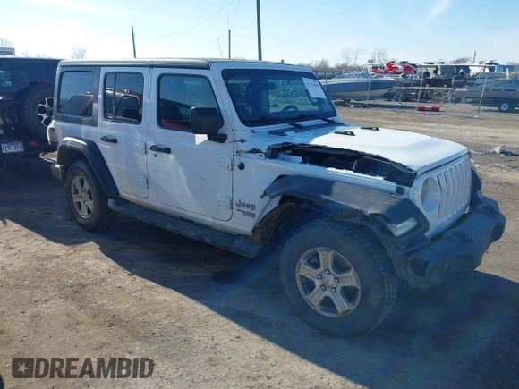 2020 Jeep Wrangler Unlimited Sport S with VIN 1C4HJXDN6LW161341, listed as a IAAI auction lot 41217843 with 74,196 mi miles and . Bid and sale history available at DreamBid. Image 1.