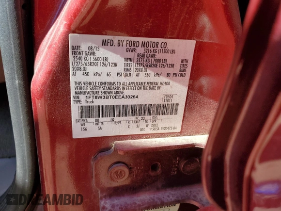 2014 Ford F-350 XLT z VIN 1FT8W3BT0EEA30264, wystawiony jako Copart lot #84548524 z przebiegiem 145 420 mil mil oraz Szkoda całkowita • Salvage title. Historia ofert i sprzedaży dostępna na DreamBid. Obrazek 12.