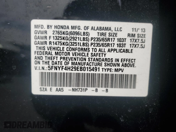 2014 Honda Pilot LX with VIN 5FNYF4H29EB015491, listed as a Copart auction lot 52495245 with 88,838 mi miles and Clean Title. Bid and sale history available at DreamBid. Image 15.