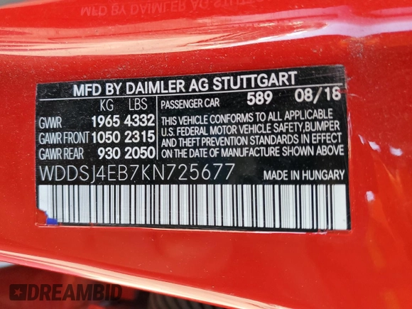 2019 Mercedes-Benz CLA 250 z VIN WDDSJ4EB7KN725677, wystawiony jako Copart lot #52457985 z przebiegiem 62 553 mil mil oraz Szkoda całkowita • Salvage title. Historia ofert i sprzedaży dostępna na DreamBid. Obrazek 15.