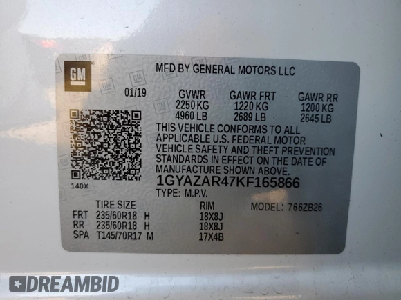 2019 Cadillac XT4 FWD Luxury with VIN 1GYAZAR47KF165866, listed as a Copart auction lot 37790783 with 23,822 mi miles. Bid and sale history available at carsss.com. Image 14.