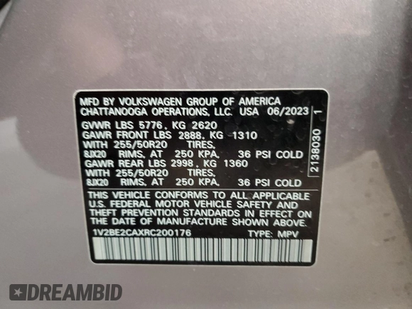 2024 Volkswagen Atlas SEL с VIN 1V2BE2CAXRC200176, выставлен на аукционе Copart как лот 80551974 с пробегом 18 285 миль миль и Списание • Salvage title. История ставок и продаж доступна на DreamBid. Изображение 13.