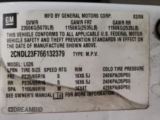 2006 Chevrolet Equinox LS z VIN 2CNDL23F766132379, wystawiony jako Copart lot #59035765 z przebiegiem 148 934 mil mil oraz Czysty tytuł • Clean title. Historia ofert i sprzedaży dostępna na DreamBid. Obrazek 13.