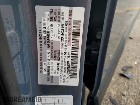 2023 Mazda CX-30 S Carbon Edition with VIN 3MVDMBCM8PM530335, listed as a Copart auction lot 43422075 with Not Provided miles and Salvage Title. Bid and sale history available at DreamBid. Image 14.