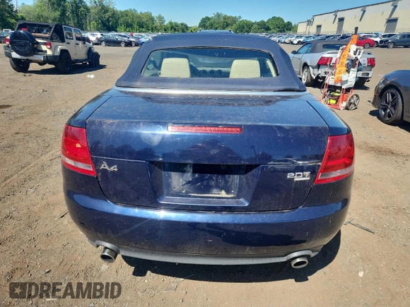 2007 Audi A4 2.0T with VIN WAUDF48H17K027091, listed as a Copart auction lot 65282805 with 88,245 mi miles and Salvage title. Bid and sale history available at DreamBid. Image 6.